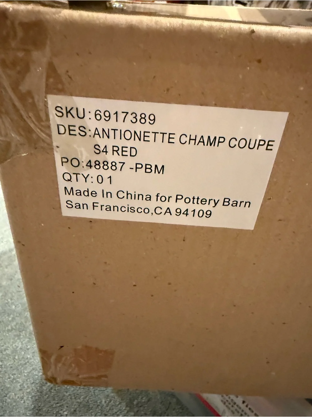 Pottery Barn Red Antionette Champ Coupe Set of 4